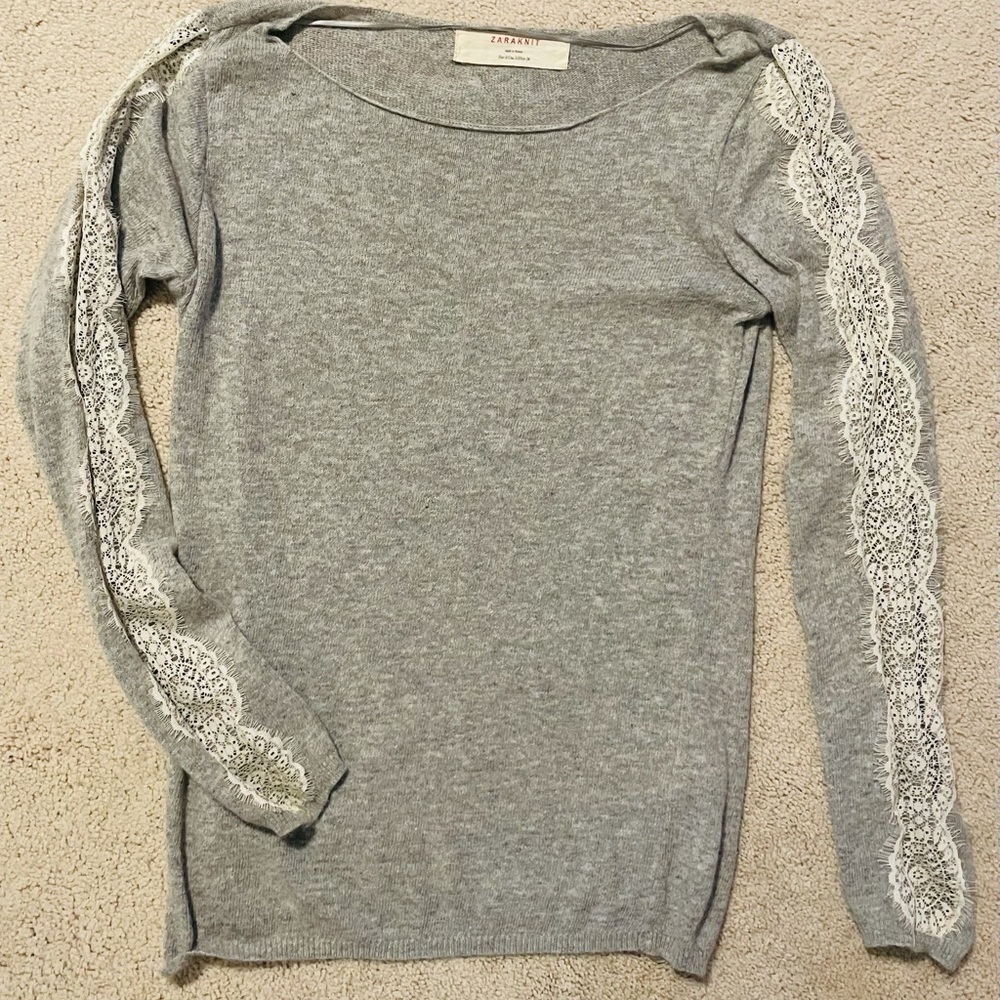 Zara Knit gray and lace sweater